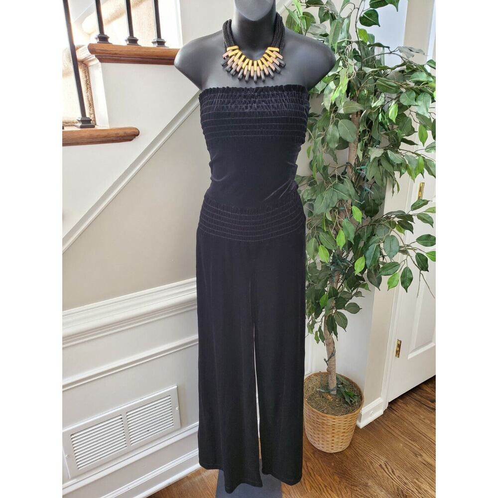 Eckored Women's Solid Black Polyester Off the Shoulder Straight Legs Jumpsuits S